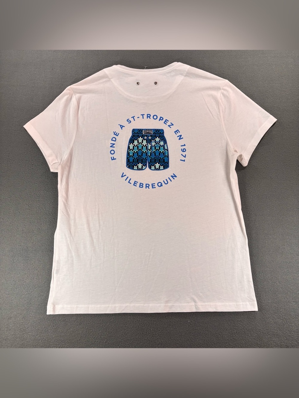 Vilebrequin Light Pink Tee with Blue Graphic Backprint